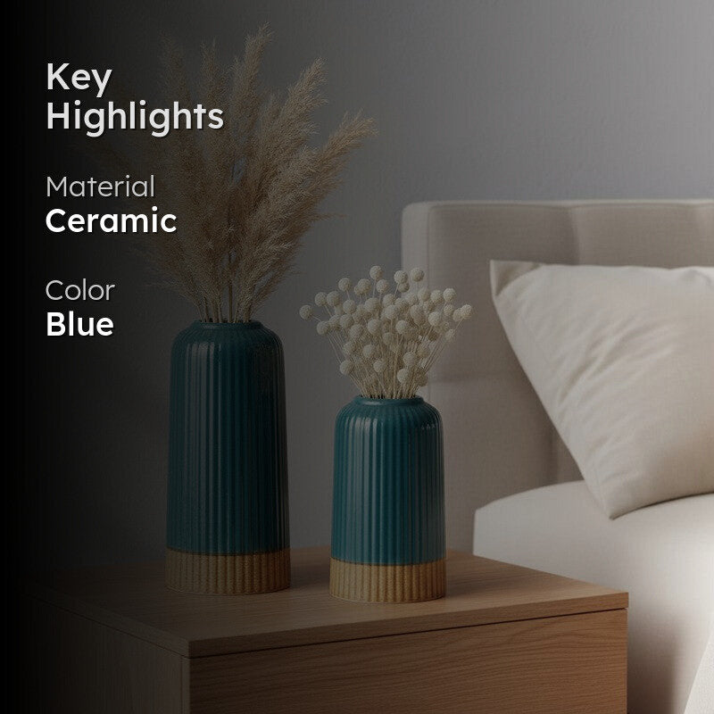 Nordic Blue Ceramic Minimal Vase - Set Of Two media 2