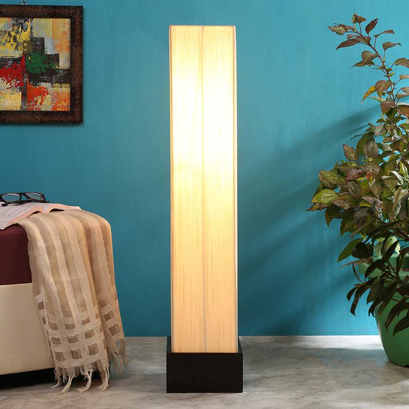 Axiya Wooden Tower Floor Lamp With Khadi Shade - Off-White