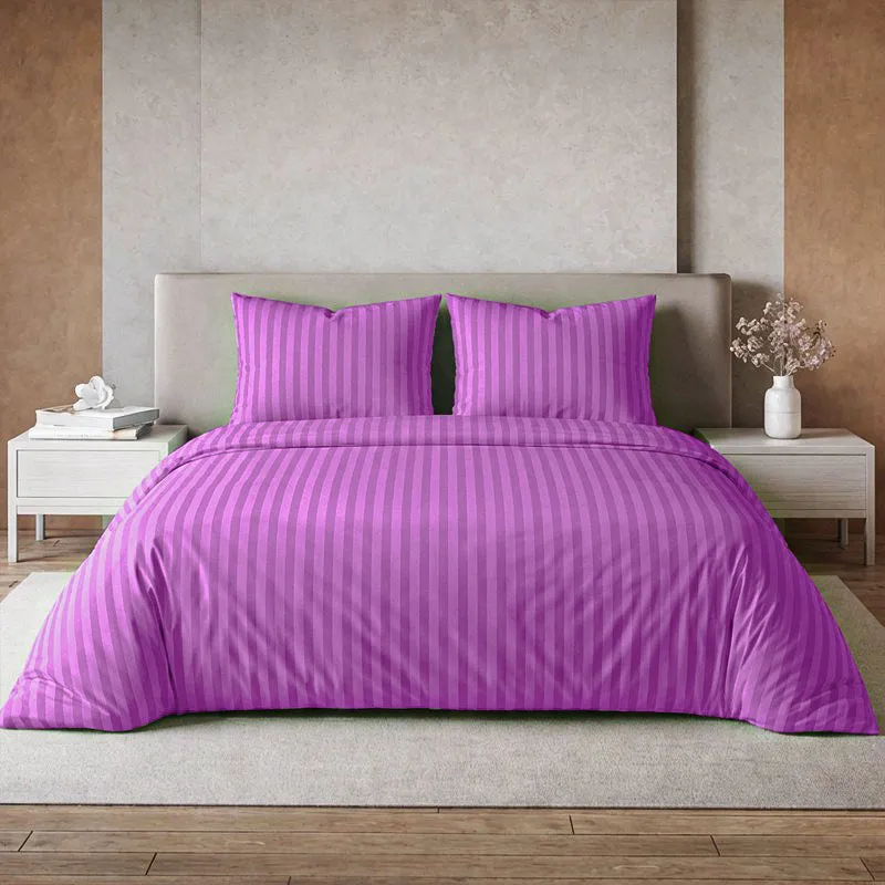 Le Coton Striped Solid Cotton Bedsheet (Violet) - 250 TC media 1