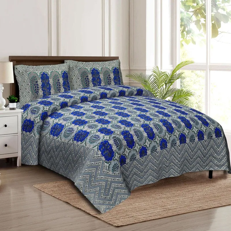 Floraum Cotton Bedsheet (Blue,Grey) - 240 TC media 3