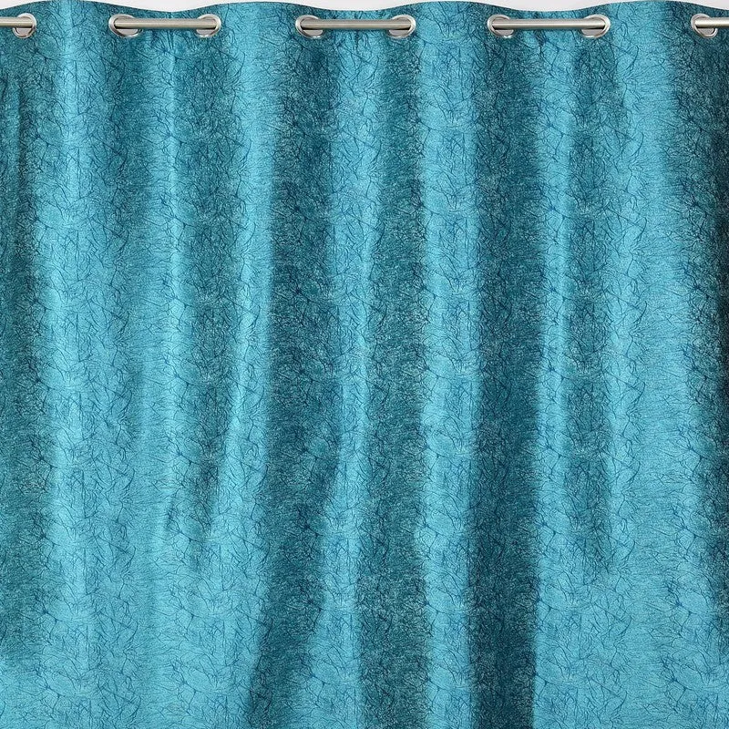 Soft Fall Printed Curtains (Blue) - Set Of Two media 4