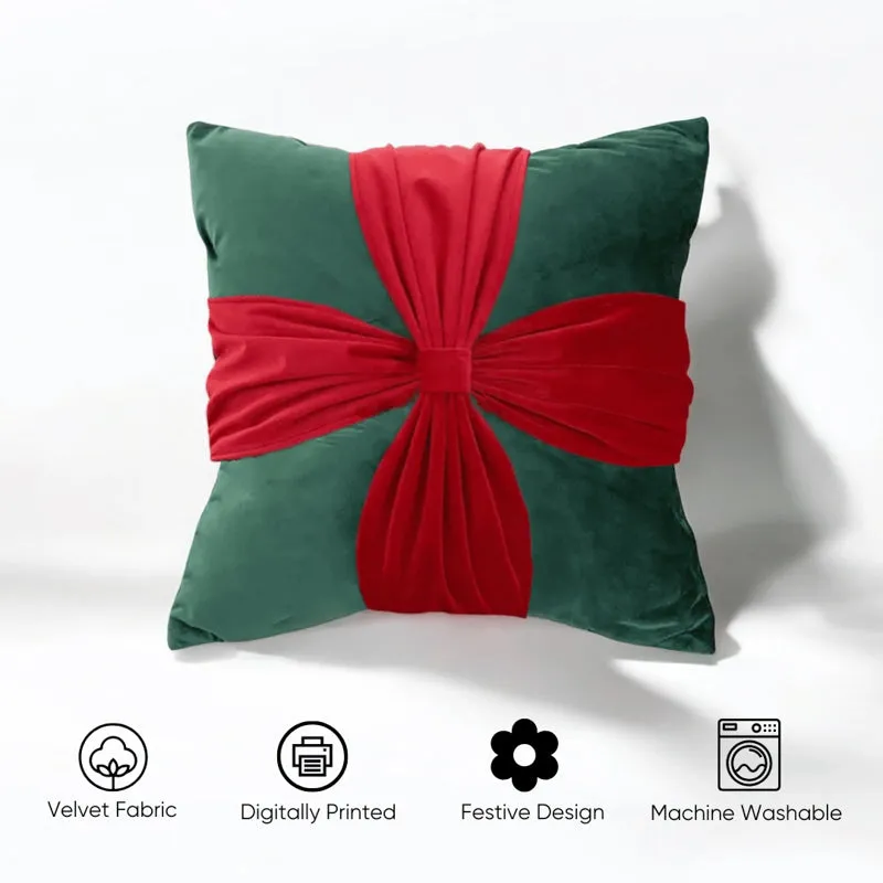 Crimson Knot Velvet Christmas Cushion Cover media 4