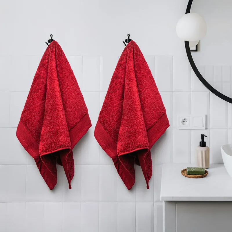 Micro Cotton Soft Serenity Solid Hand Towel (Red) - Set Of Two media 1