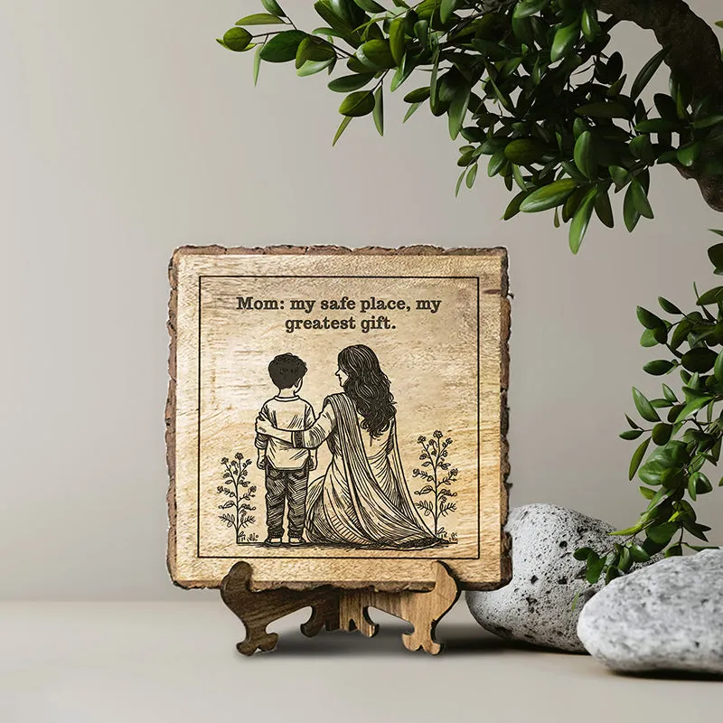 Mom Is Safe Place Wood Showpiece - Square media 1