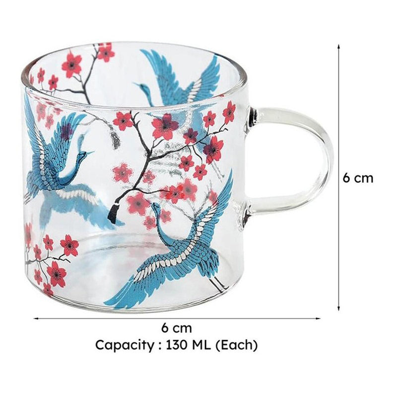 India Circus Cherry Crane Glass Mug (130 mL Each) - Set Of Four media 9