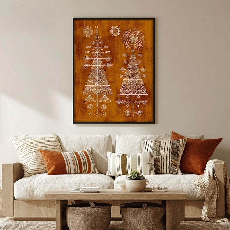 FolkHaven Warli Inspired Canvas Wall Painting With Black Frame