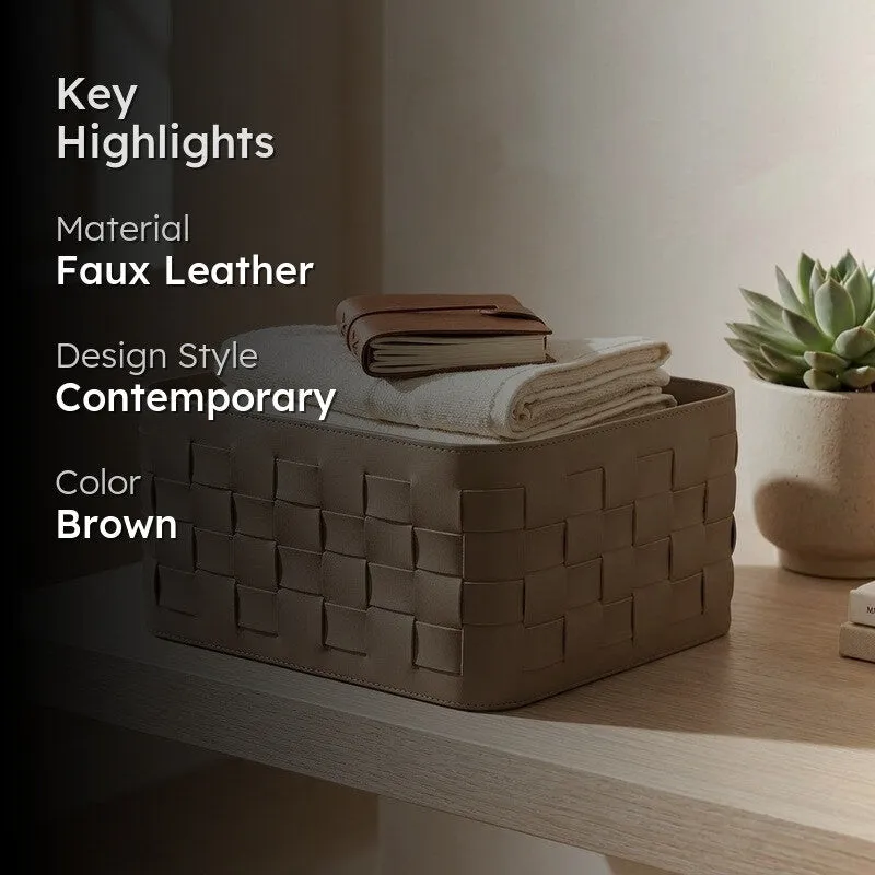 Storvia Faux Leather Storage Basket - Brown media 2