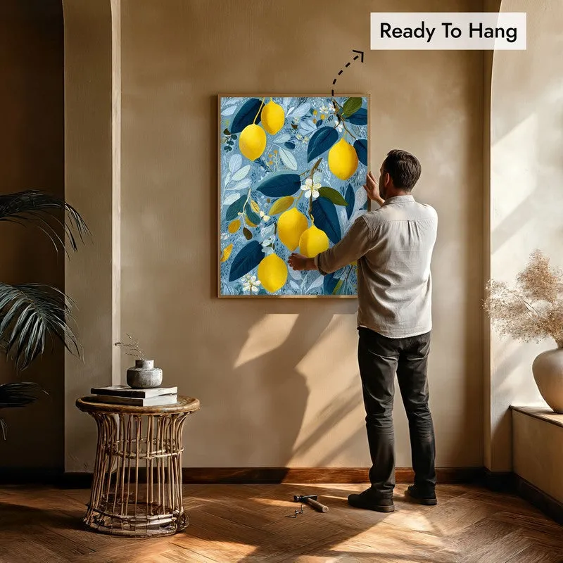 Zestara Lemon Branch Canvas Wall Painting With Brown Frame media 8