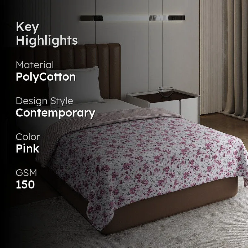 Monte Carlo Wildflower Floral Polycotton Reversible Dohar (Pink) - 150 GSM media 2