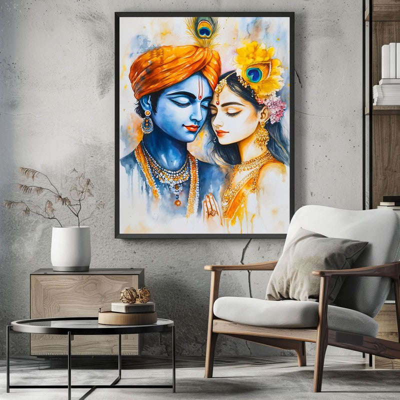 Radhe Krishna Archival Paper Wall Painting With Black Frame media 3