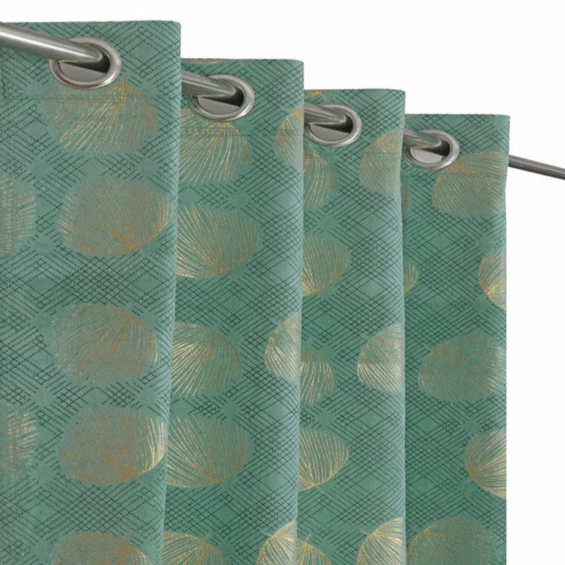 Glow Line Printed Velvet Curtain - Aqua Green,Gold media 3