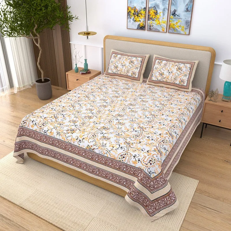 Sheetora Floral Cotton Bedsheet (Brown) - 240 TC media 3