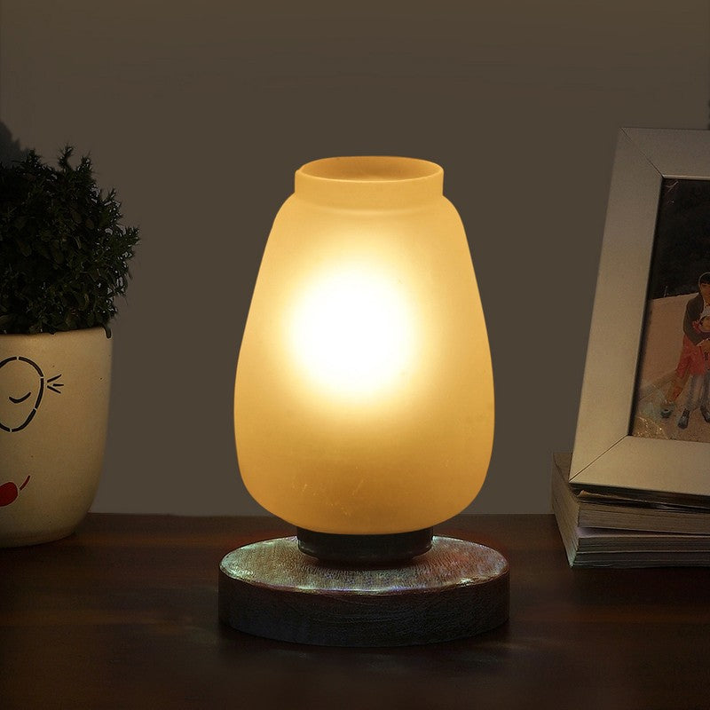 Astralune Glass Table Lamp With Wooden Base - White