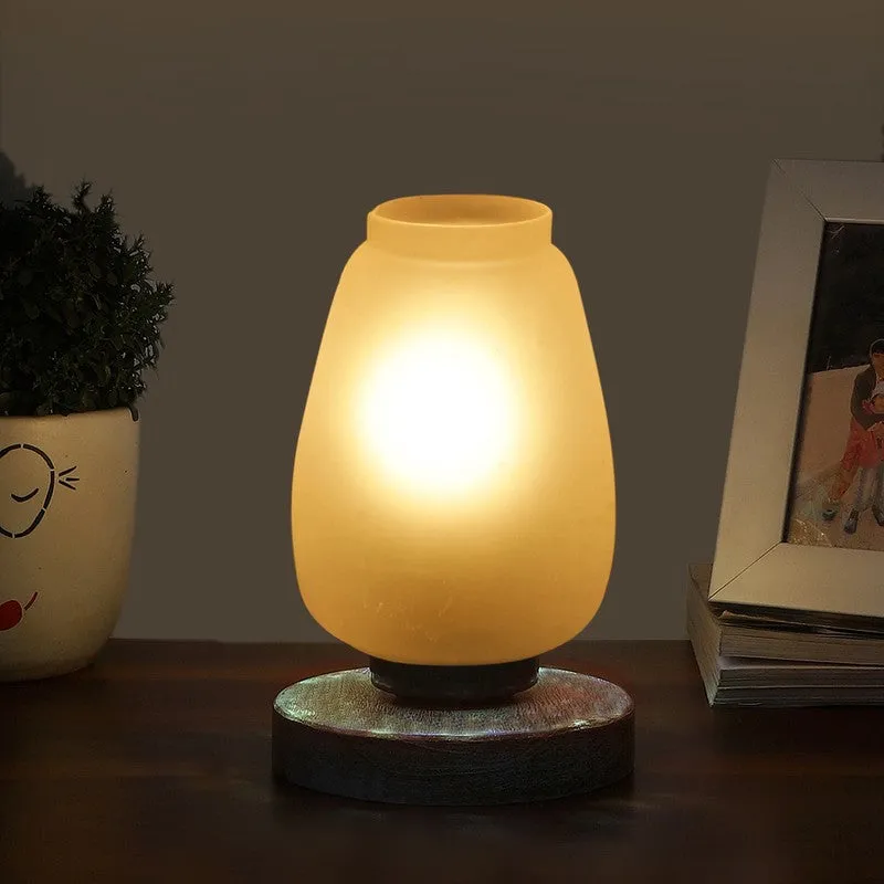 Astralune Glass Table Lamp With Wooden Base - White media 1