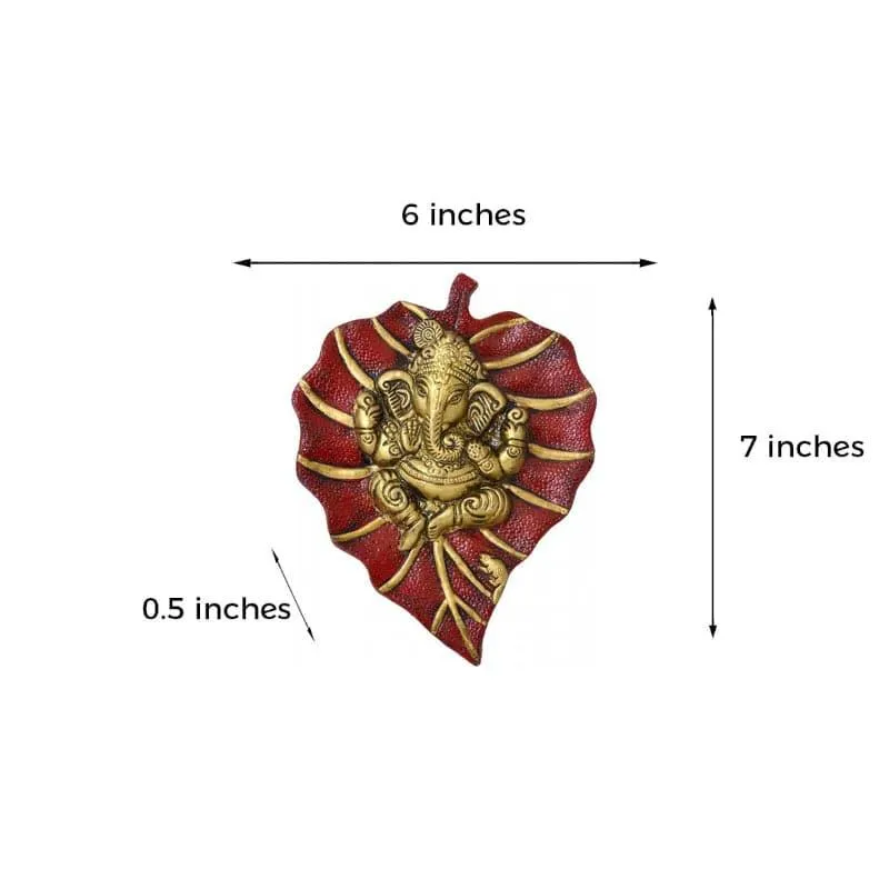 Lord Ganesha On Red Leaf Idol Metal Wall Accent media 5