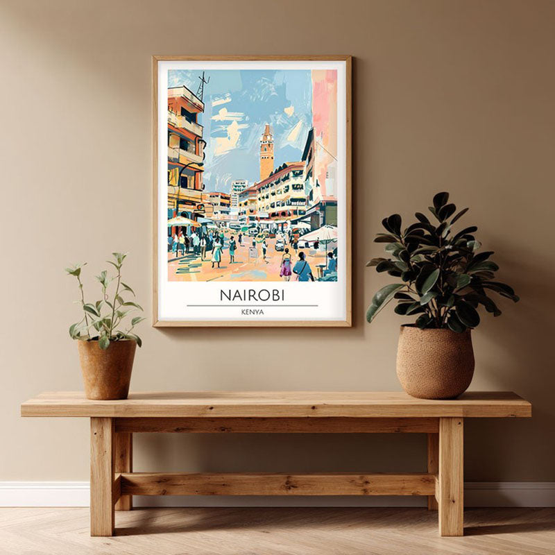 Vintage Nairobi Framed Canvas Archival Canvas Wall Painting - Natural Brown Frame