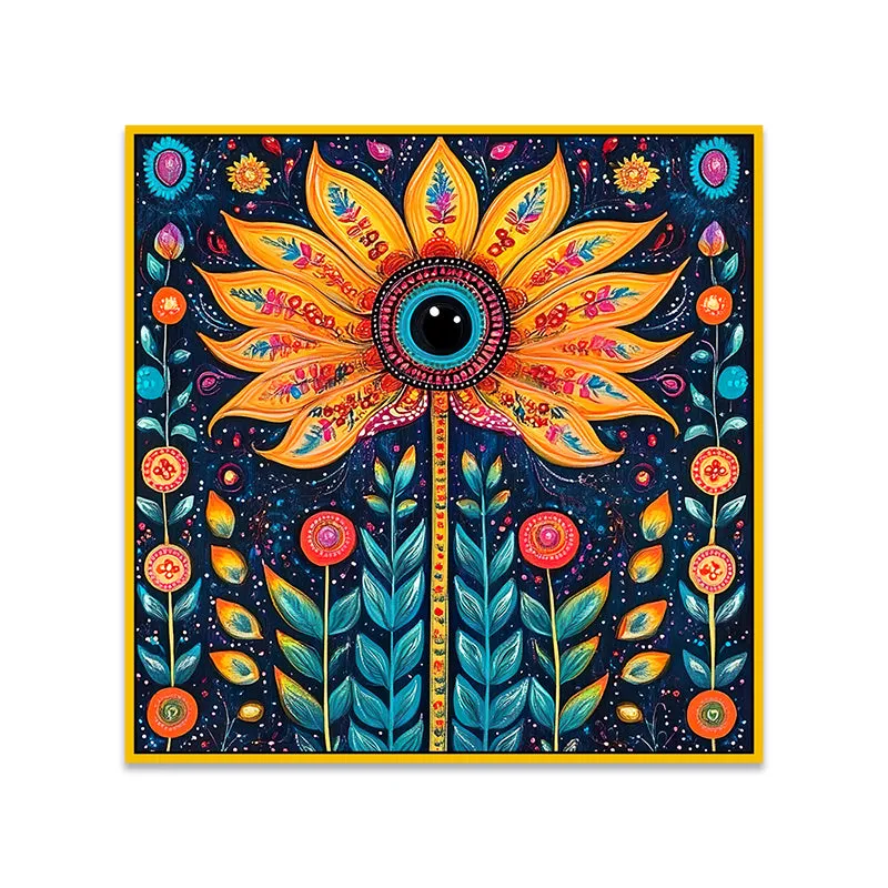 Sunflower Trance Canvas Wall Painting With Frame - Gold media 5