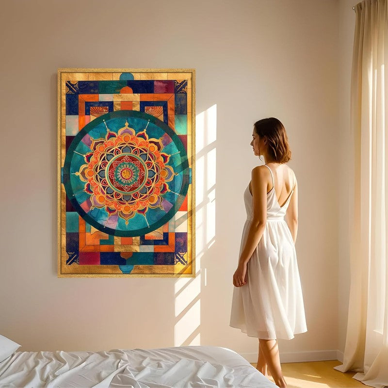 Emerald Mandala Canvas Wall Art With Frame media 2