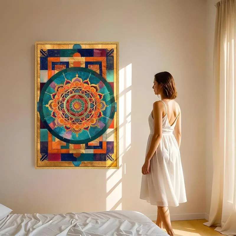 Emerald Mandala Canvas Wall Art With Frame media 2