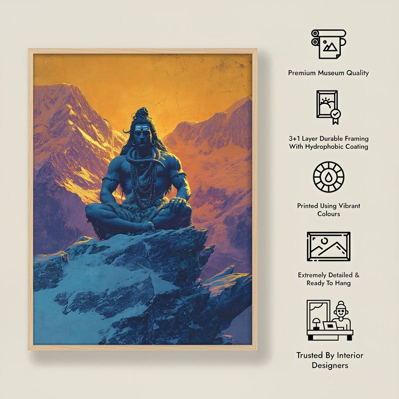 Lord Shiva Meditating II Archival Paper Wall Art - Natural Brown Frame media 8