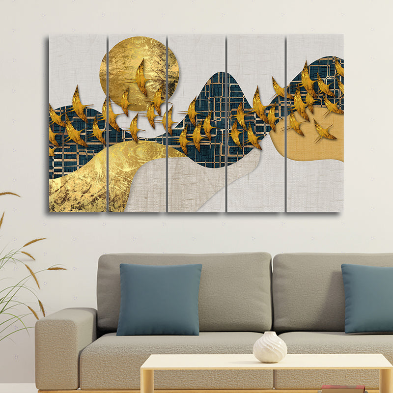 Flocks Of Landscape Canvas Wall Art - Set Of Five