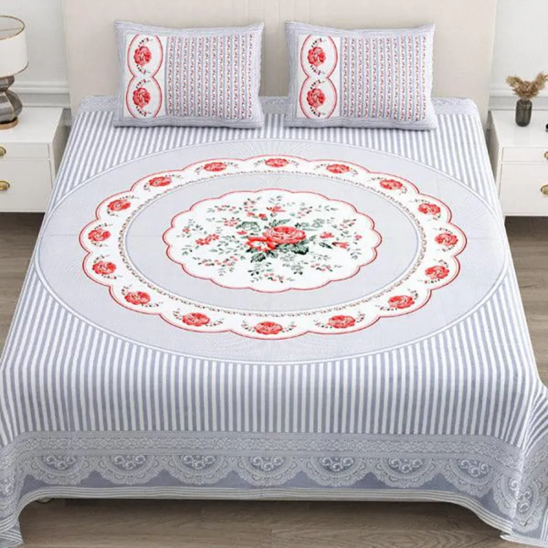 Magnus Floral Cotton Bedsheet (Dark Blue) - 180 TC media 3