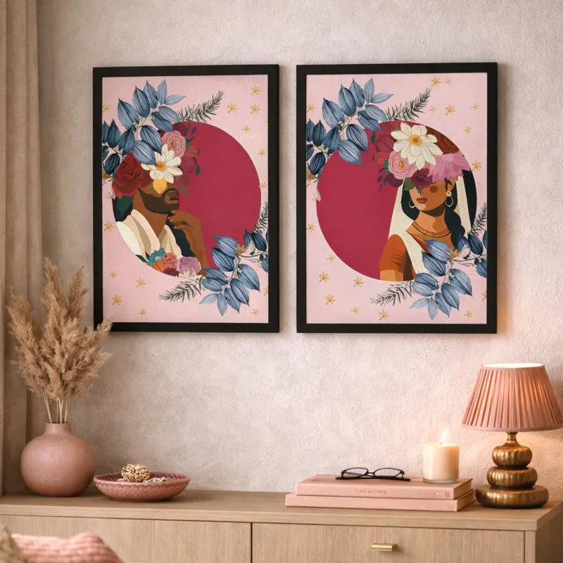 Diva Bloom Paper Wall Painting With MDF Frame - Set Of Two media 3