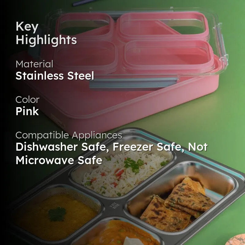 Agro Kids Leakproof Lunch Box with Compartments (Pink) - 1100 ML media 2