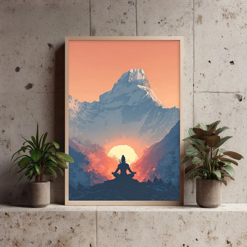 Mahadev Meditating Blissful III Wall art - Natural Brown Frame media 3