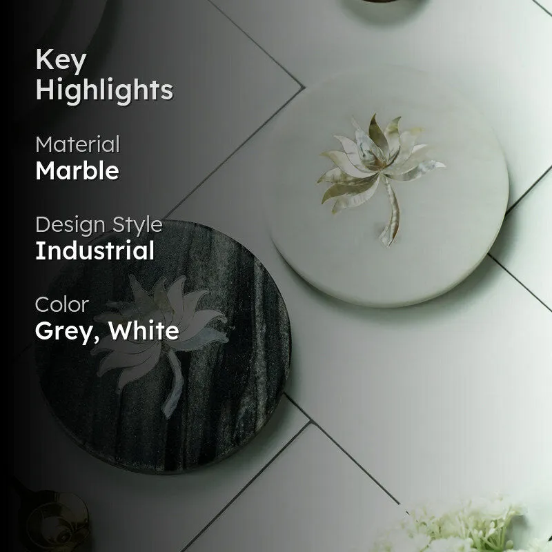 Lotus Marble Coaster With Mother Of Pearl Inlay (White, Grey) - Set Of Two media 2