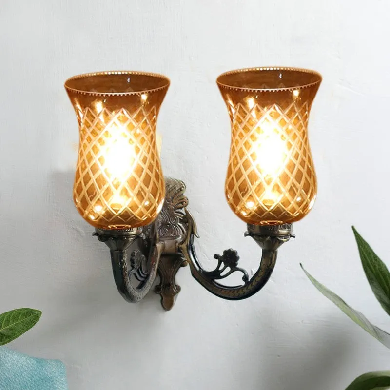 Honey Glow Dual Amber Antique Base Glass Wall Lamp media 3