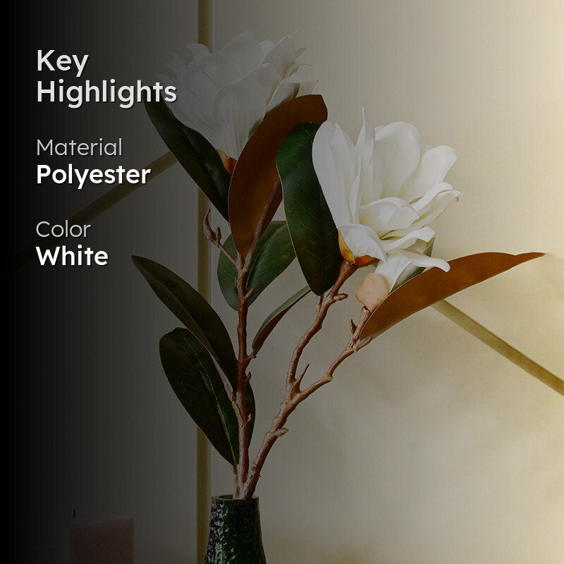 Artificial Realistic Magnolia Flower Stick - White media 2