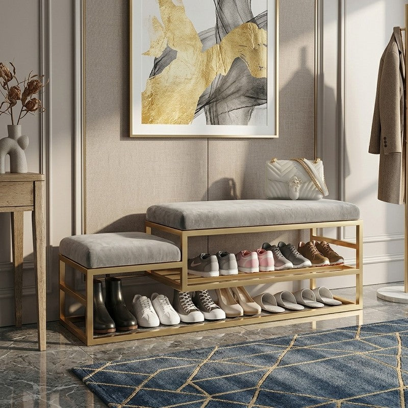 Spacious Metal Shoe Rack - Gold,Grey