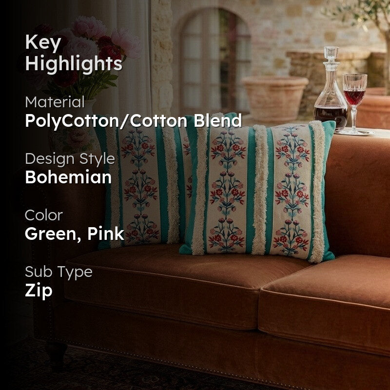 Craft Bloom Tufted Cushion Covers (Green) - Set Of Two media 2