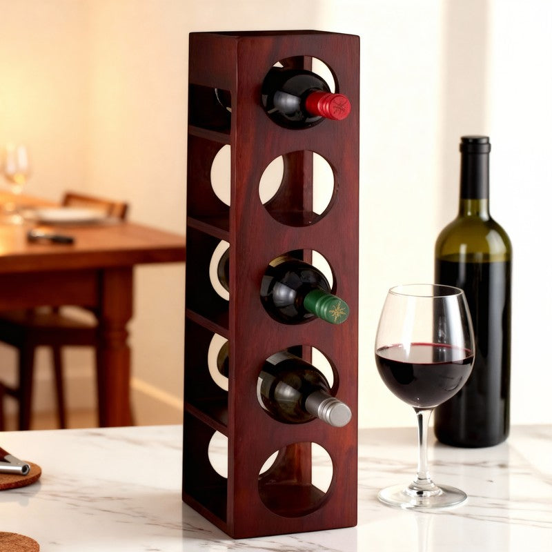 Zverox Sheesham Wooden Wine Rack - Deep Brown
