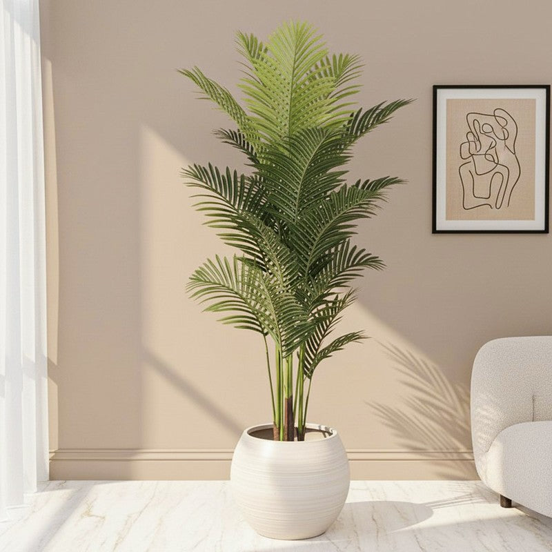 Statement Green Areca Palm Artificial Plant With Black Plastic Pot