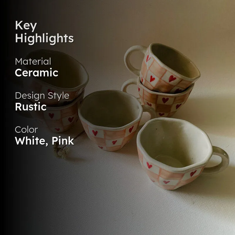 Heart Ceramic Coffee Mug (240 mL Each) - Set of Six media 2