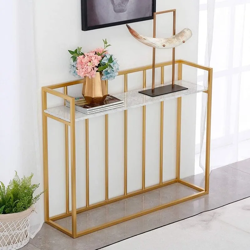 Hallway Metal Console Table with Marble Top - Large media 1