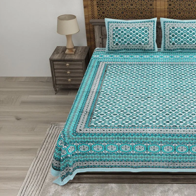 Styleo Cotton Bedsheet (Blue,White) - 240 TC media 3
