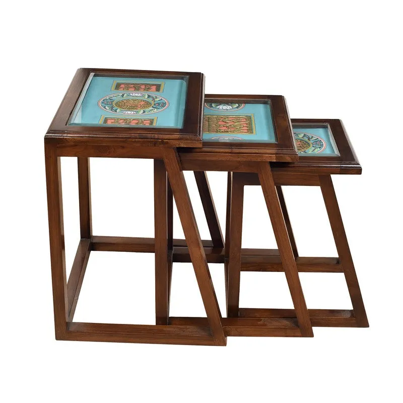 Honey Teak Wood Nesting Stools - Set of Three media 6
