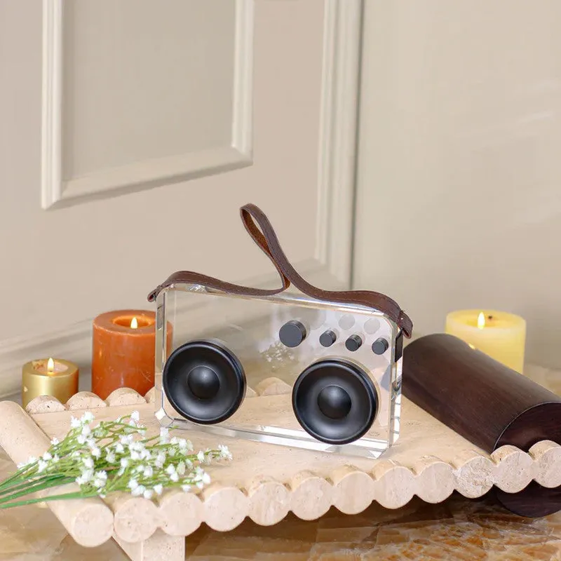 Retrova Cassette Crystal Glass & Leather Showpiece media 3