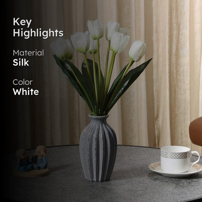 Faux Tulip Floral Bunch (White) - Set Of Two media 2