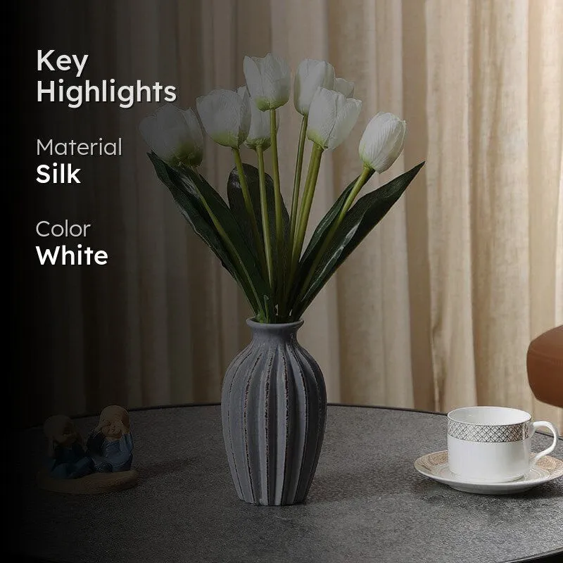 Faux Tulip Floral Bunch (White) - Set Of Two media 2