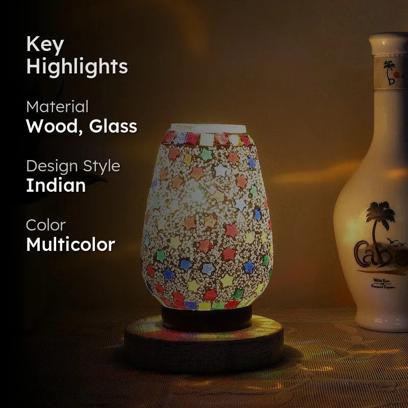Lunaris Glass Table Lamp With Wooden Base - Multicolor media 2