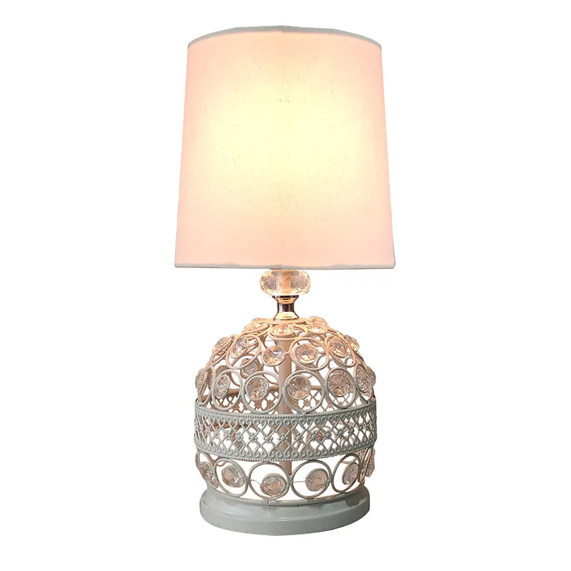 Filigree Metal Fabric Table Lamp - White media 4