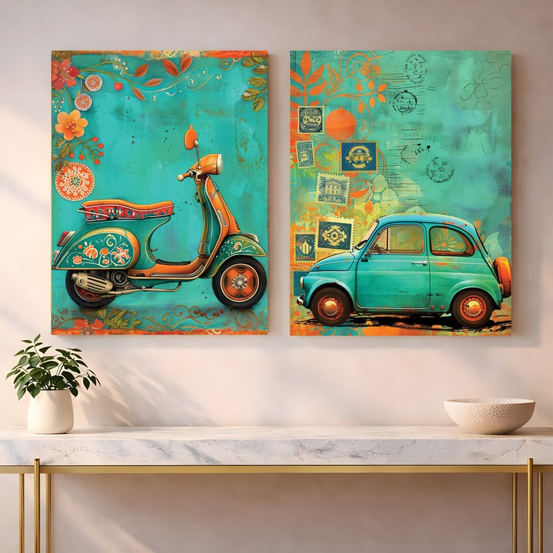 Vintage Ride Canvas Wall Art - Set of Two