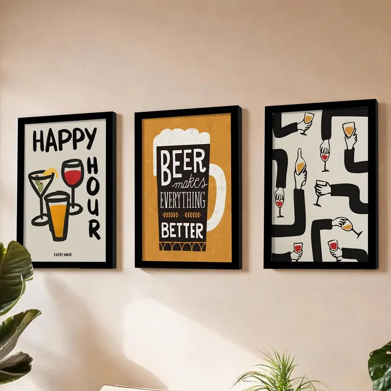 Happy Hour Paper Wall Painting With Frame - Set Of Three media 3