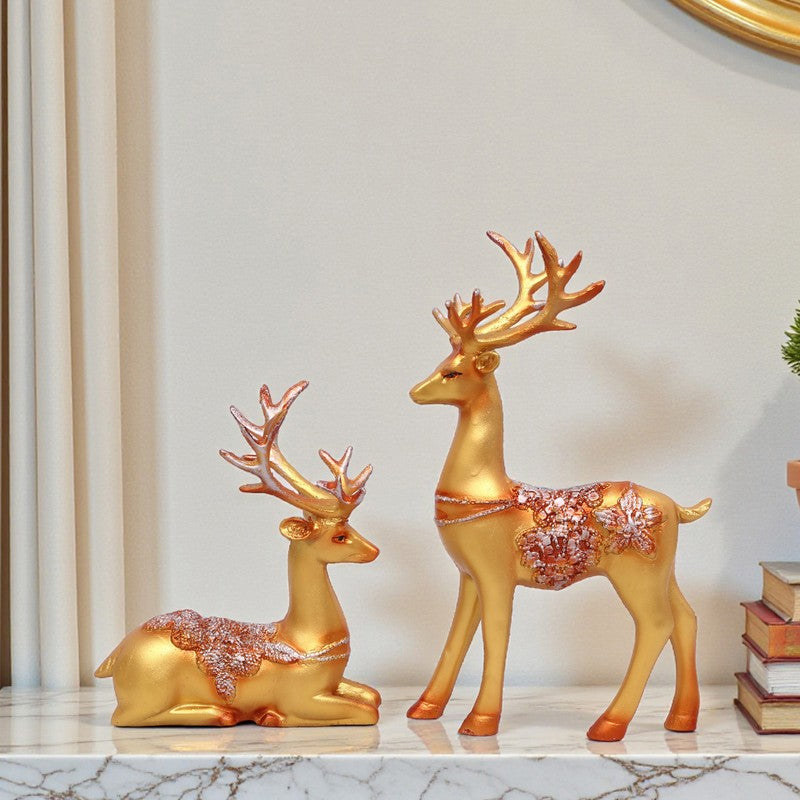 Opulent Deer Polyresin Showpiece (Gold) - Set Of Two