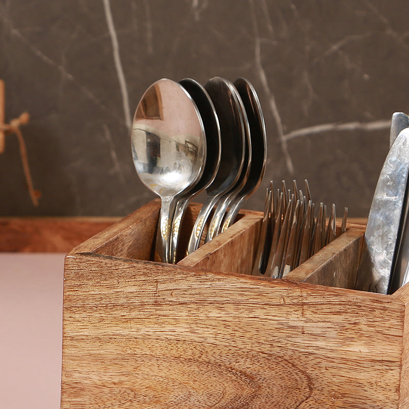 Caddy Lock Mango Wood Cutlery Stand media 3