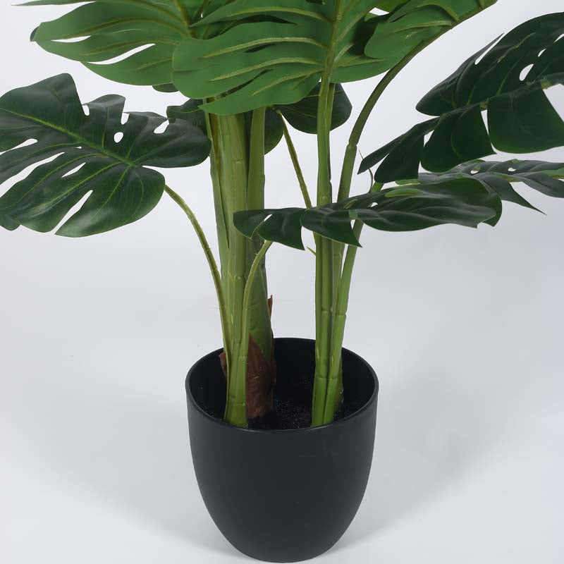 Faux Lush Monstera Plant With Black Plastic Pot - 4 Feet media 5